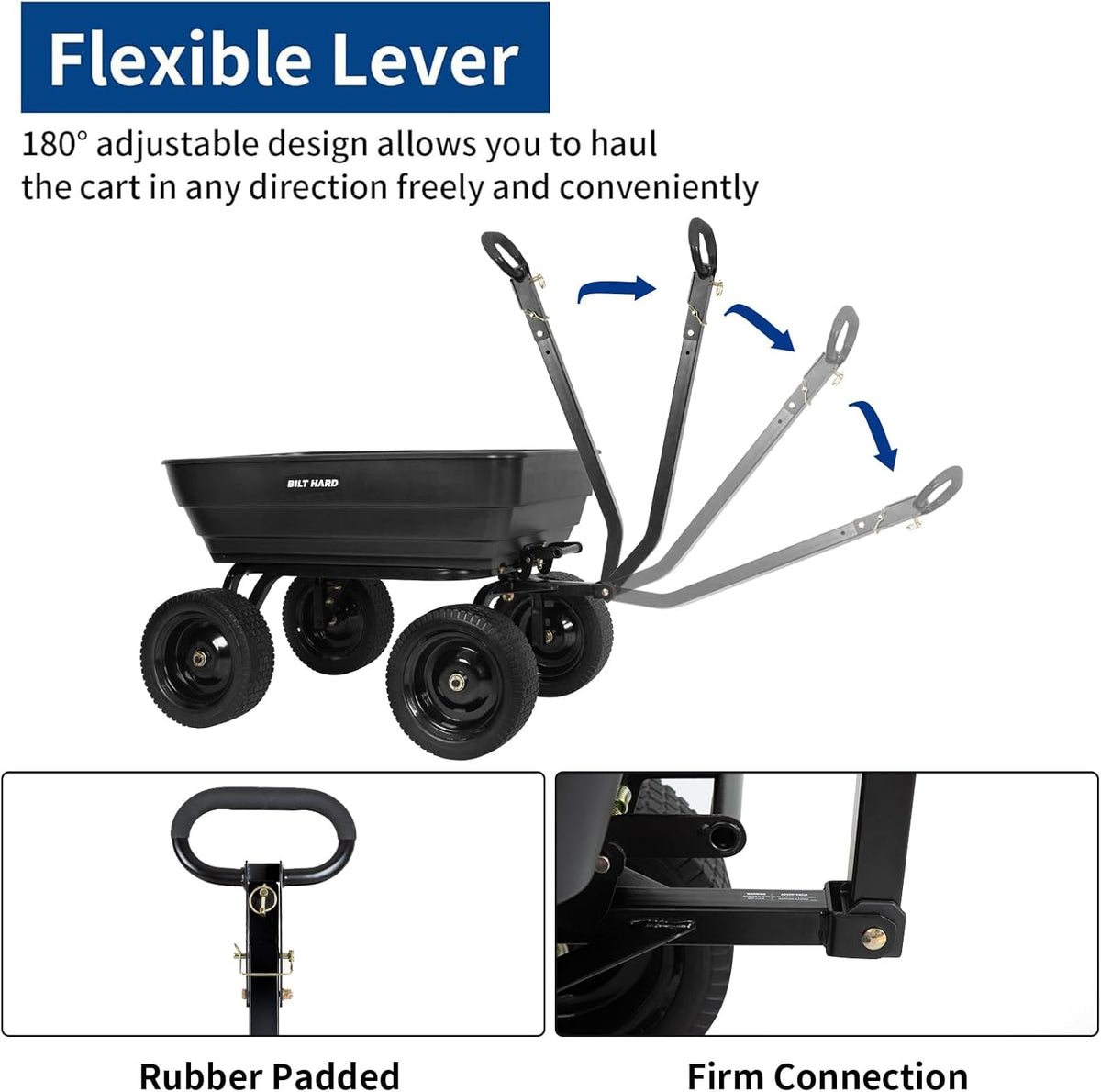 BILT HARD Poly Garden Dump Cart 1200 lbs with No Flat Tires, Quick Release, 2-in-1 Convertible