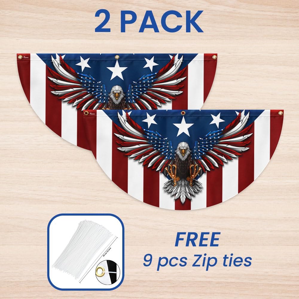 FLAGWIX American Flag Patriotic Eagle American Non-Pleated Fan Flag TPT1636F, 1.5x3 ft, 4 Pack