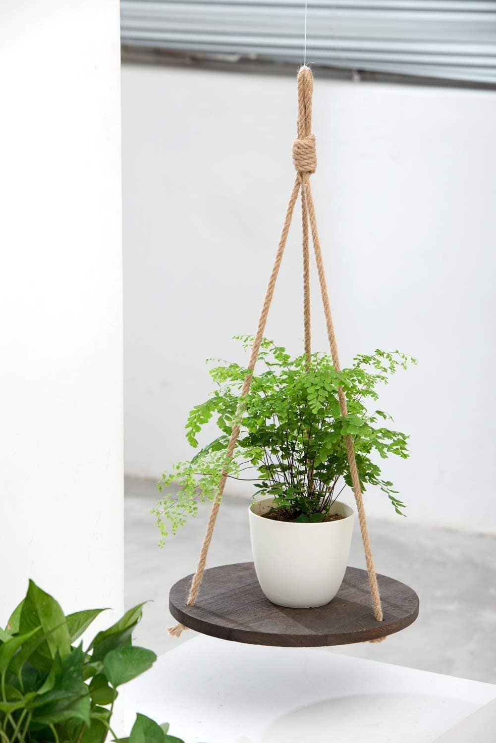 Dahey Plant Hanger Indoor, Round Hanging Plant Shelf Farmhouse Decor, Brown