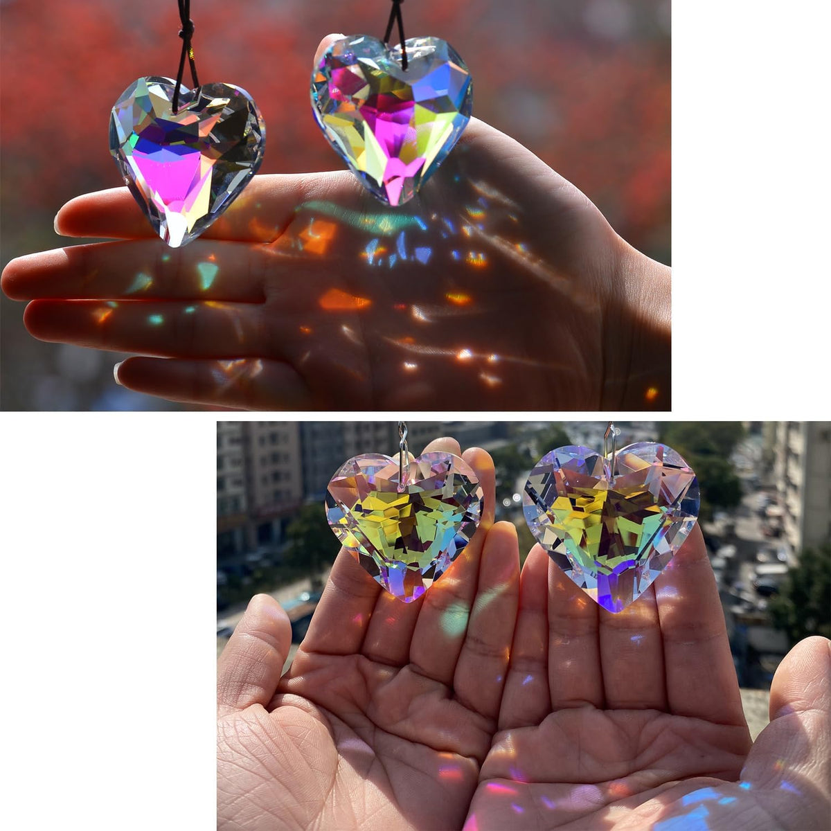 2PCS Simple Geometry Crystal Sun Catcher Prisms, STINO Hanging Suncatchers with Glass Prism