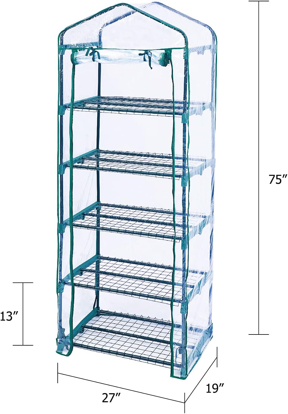 Worth Garden 5 Tier Mini Greenhouse - 75'' H x 27'' L x 19'' W - Sturdy Portable Gardening Shelves