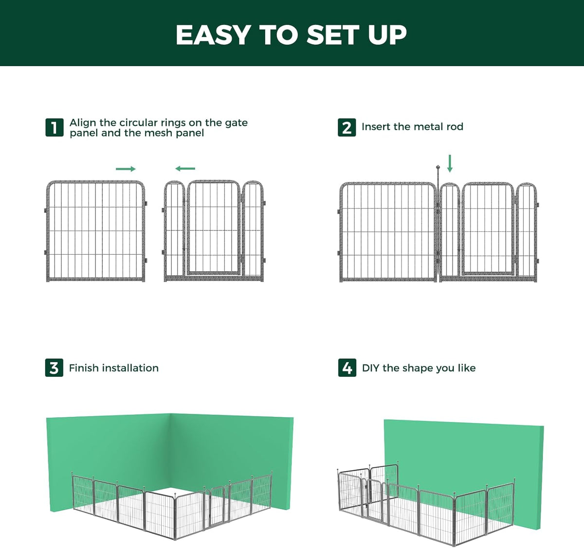 FXW Garden Fence Outdoor for The Yard – 24in(H) x 15.2ft(L) Heavy Duty Metal Animal Barrier for Dog