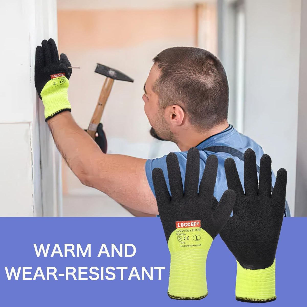 LOCCEF 2 Pairs Winter Work Gloves for Men and Women, Freezer Gloves for Work Below Zero, Thermal
