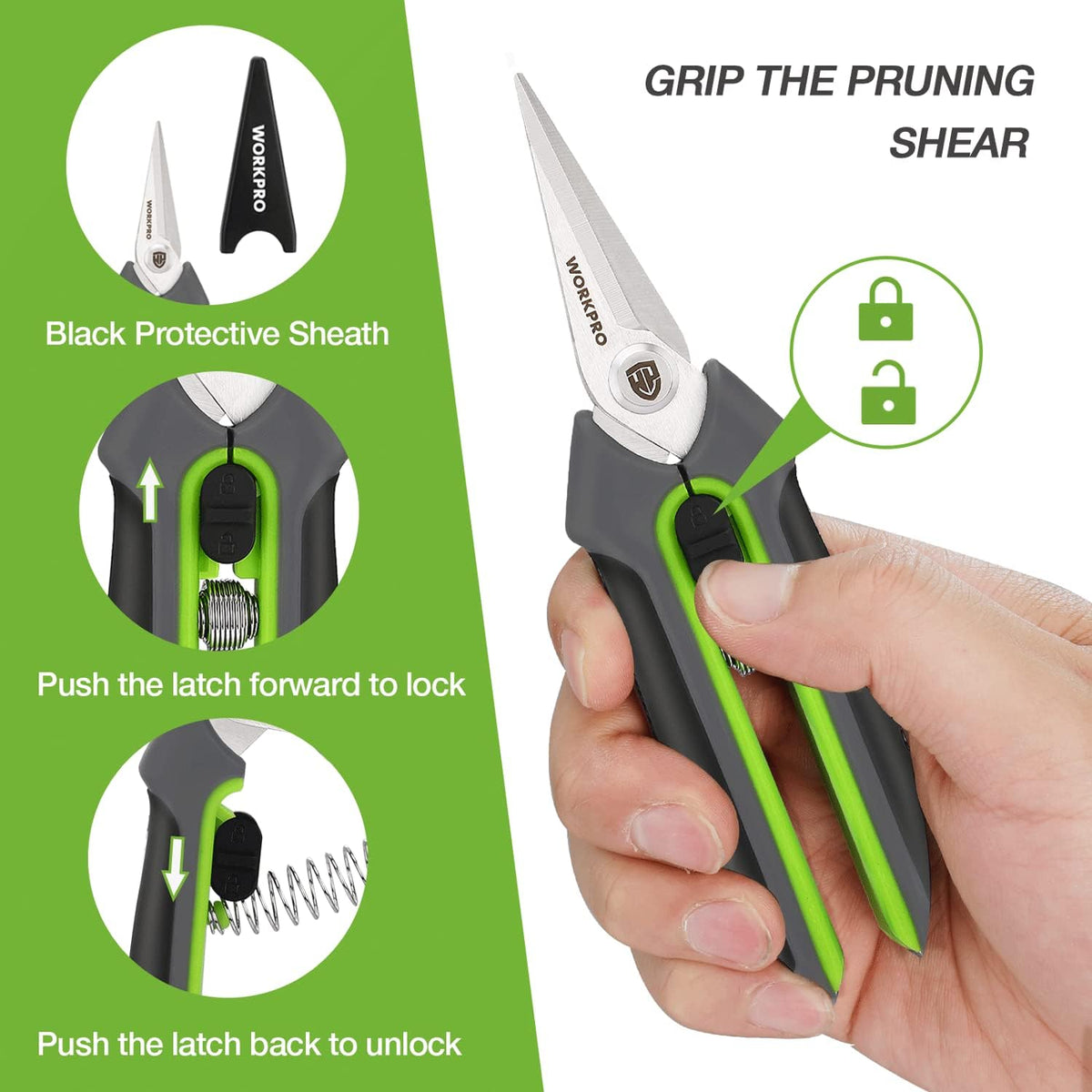 WORKPRO Pruning Shears,6.25'' Gardening Hand Scissors with Sheath,Stainless Steel Straight Blade