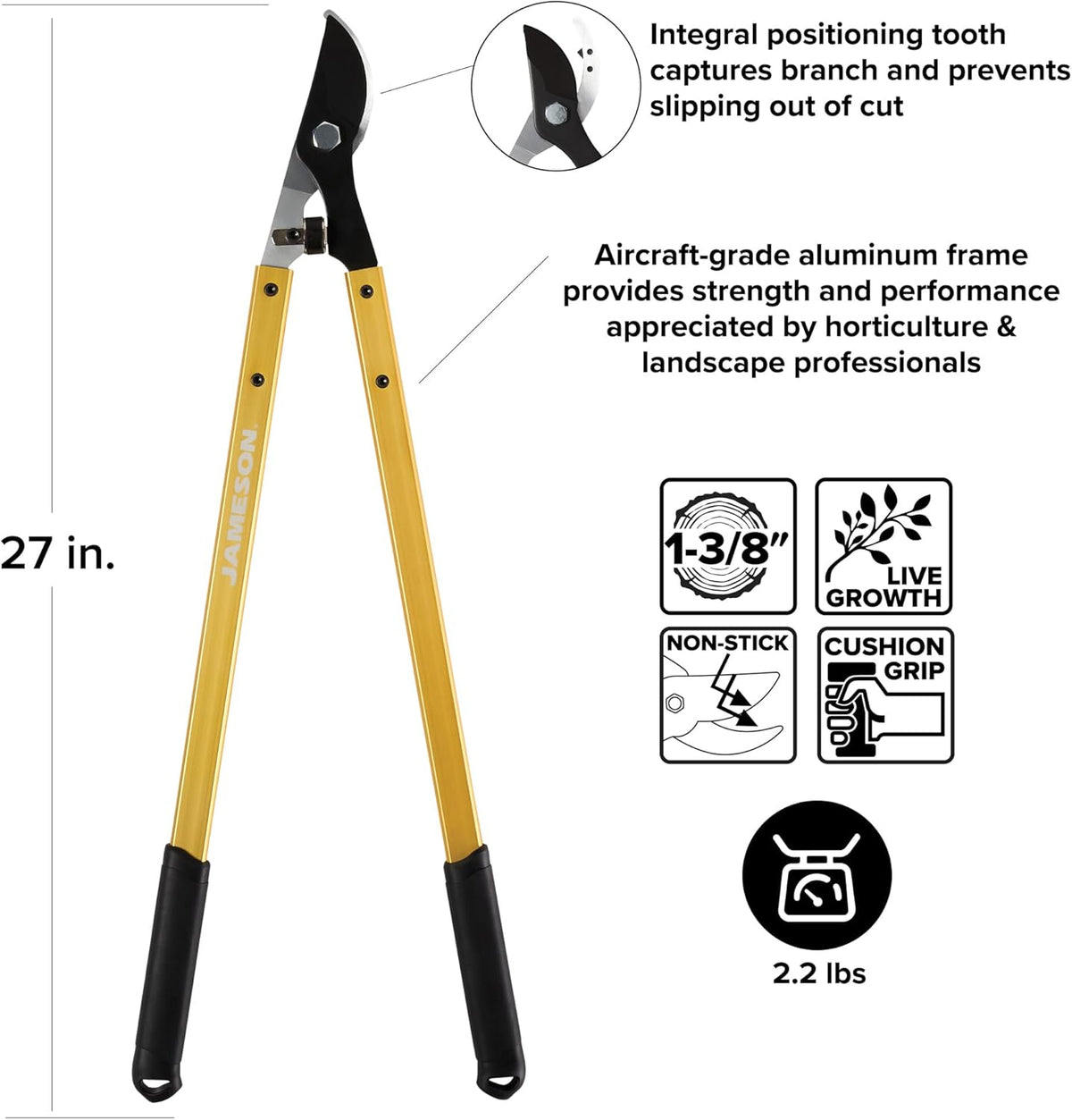 Jameson Professional 27" Bypass Lopper | 1-3/8" Cutting Capacity | Non-Stick Blade | Aircraft-Grade
