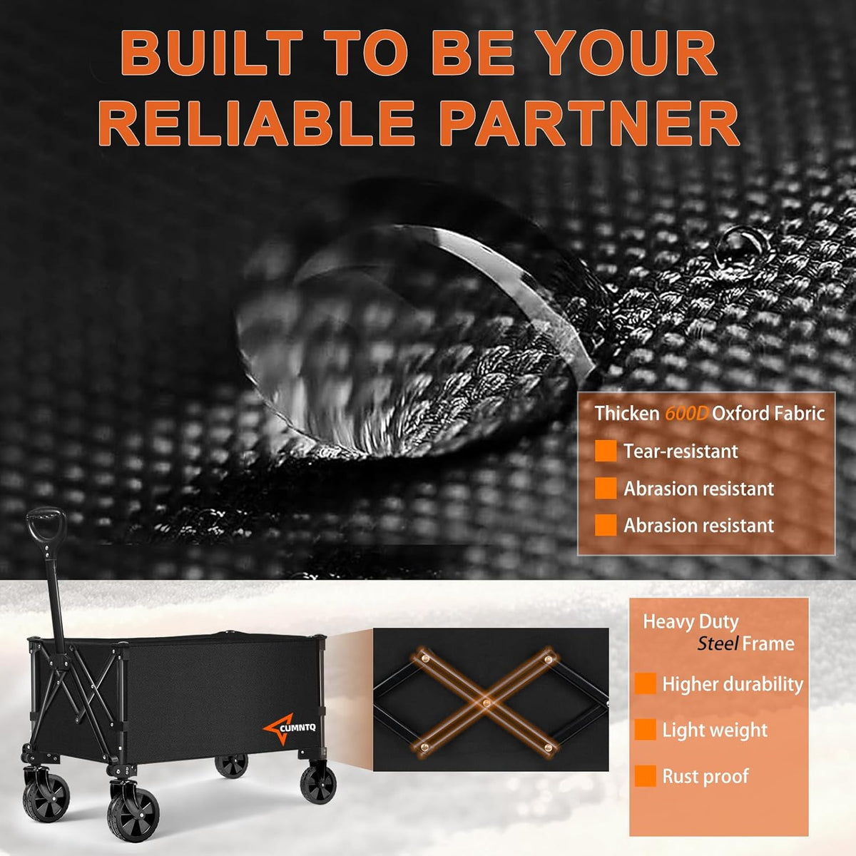 Collapsible Folding Wagon, 350lb Weight Capacity Collapsible Wagon with All-Terrain Wheels, Cup