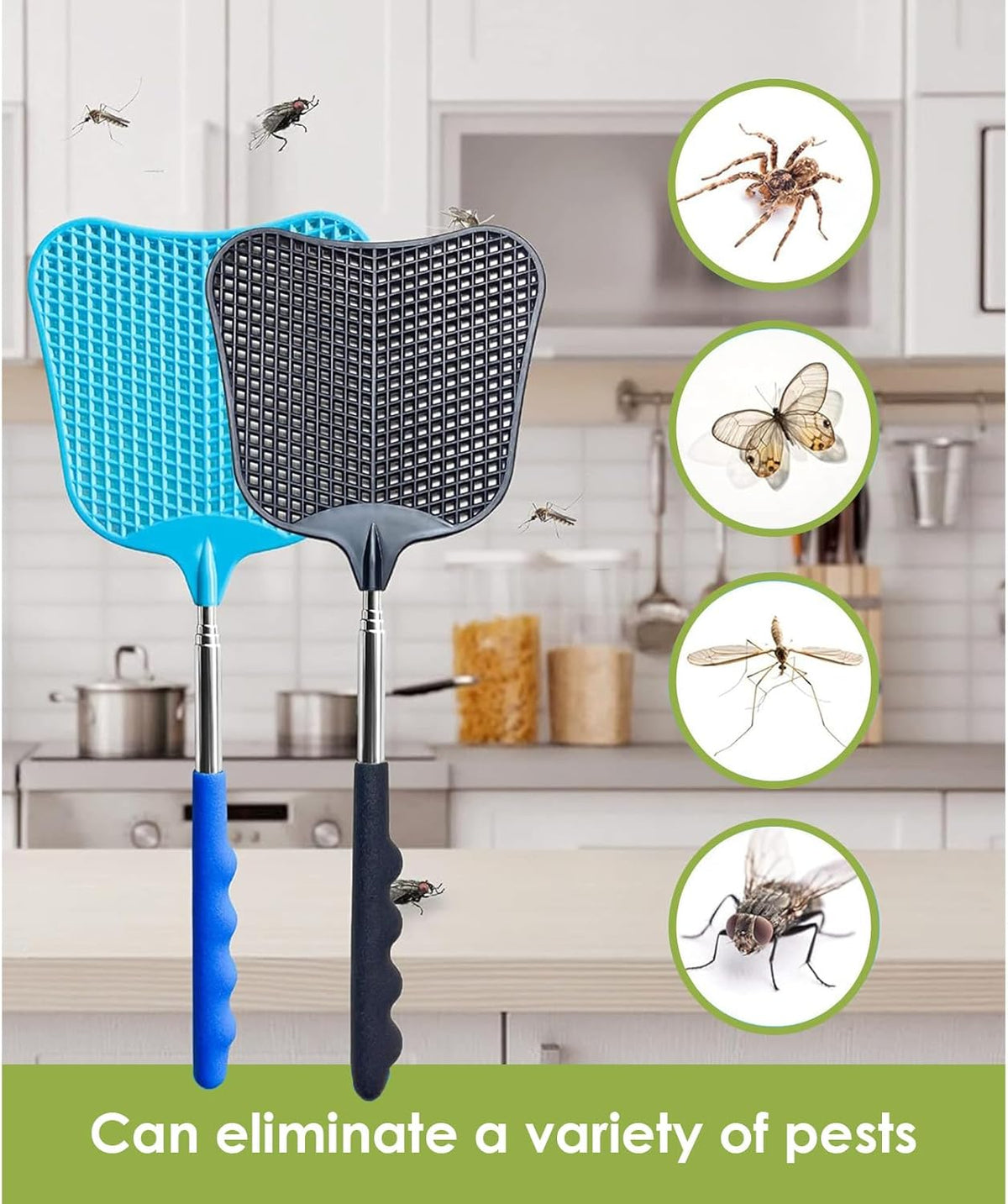 Fly Swatter Heavy Duty Set, with Durable Telescopic Stainless Steel Extendable Handles, for Home