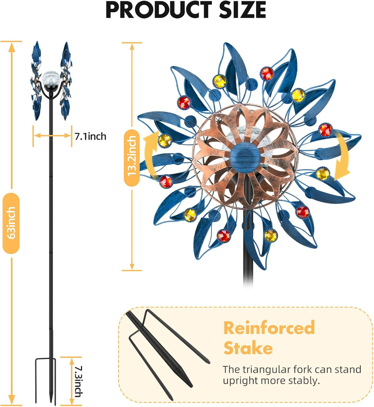 Solar Wind Spinner Retro Spinner, Waterproof Outdoor Metal Wind Sculpture for Patio, Lawn & Garden