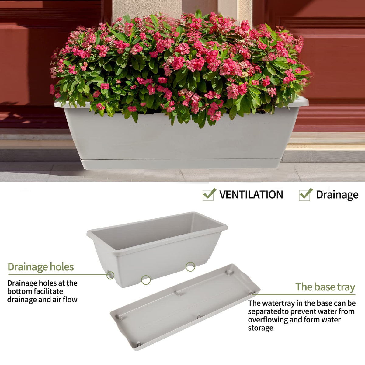8pcs Window Box Planter, 17 Inches Flower Window Boxes, Rectangle Planters Box with Drainage Holes