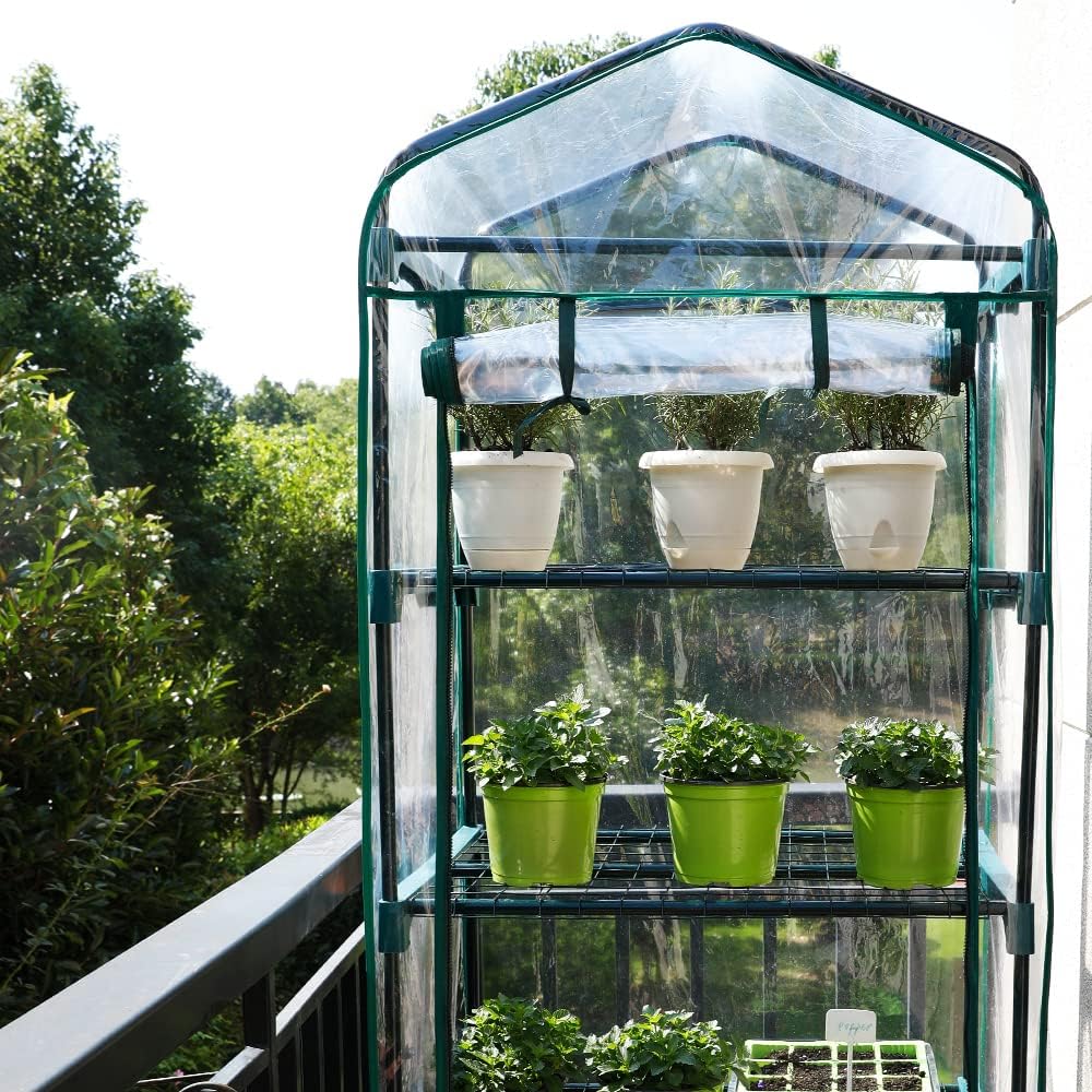 Worth Garden Upgraded 5-Tier Mini Greenhouse with Castors Wheels - Portable Small Gardening Green