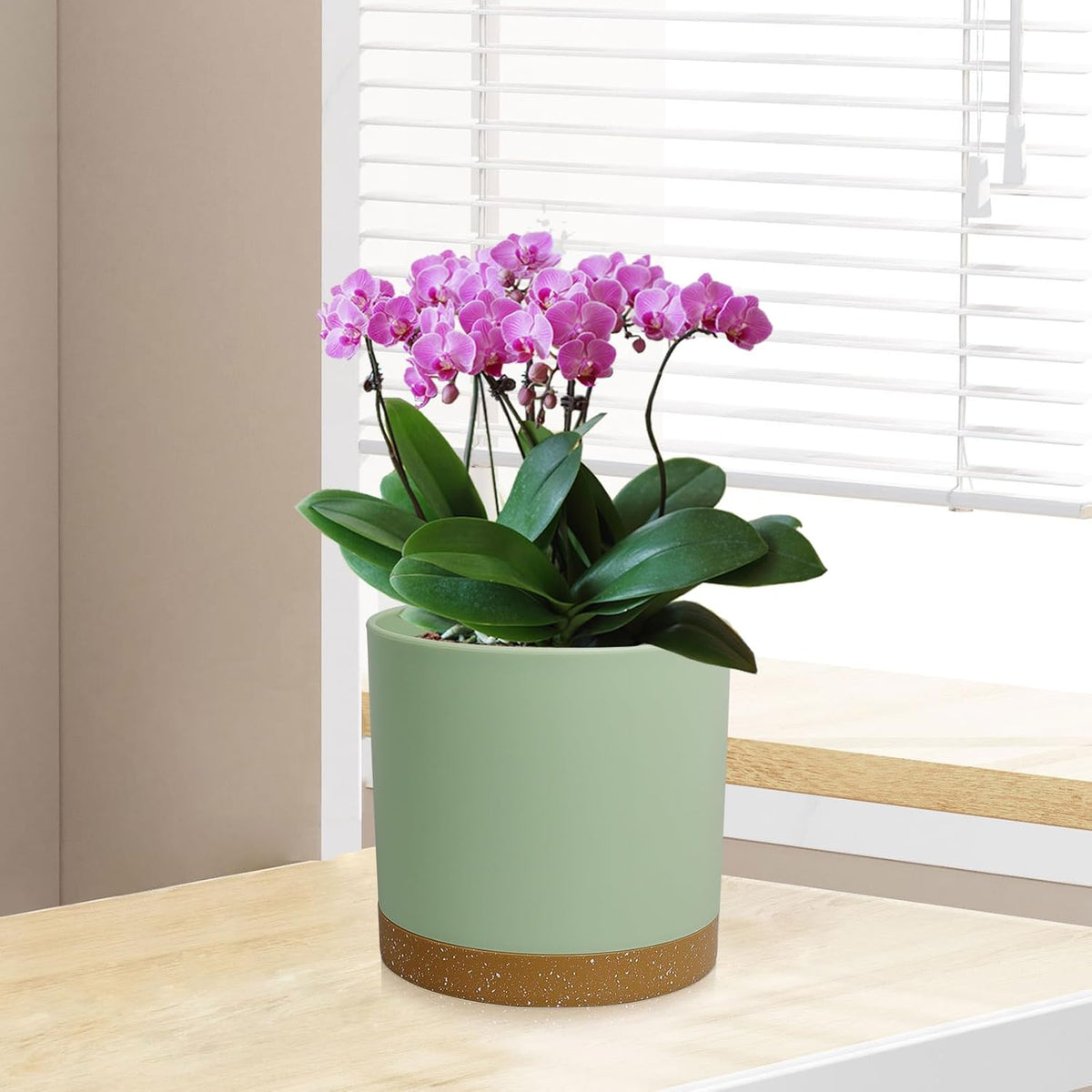 5 Pack Cylindrical Flower Pots with 7/6.5/6/5/4 inch, Modern Small Plastic Plant Pots with Drainage