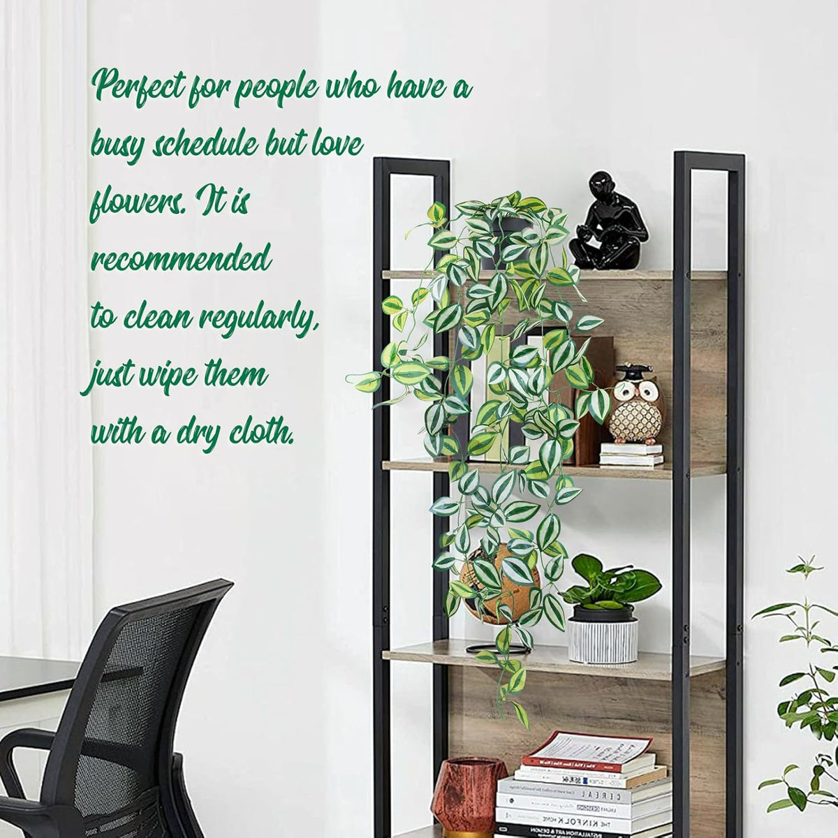 LOYWREE Fake Hanging Plants - Small Potted Plants with Green Eyebrow-Leaf Trailing Vines, Indoor