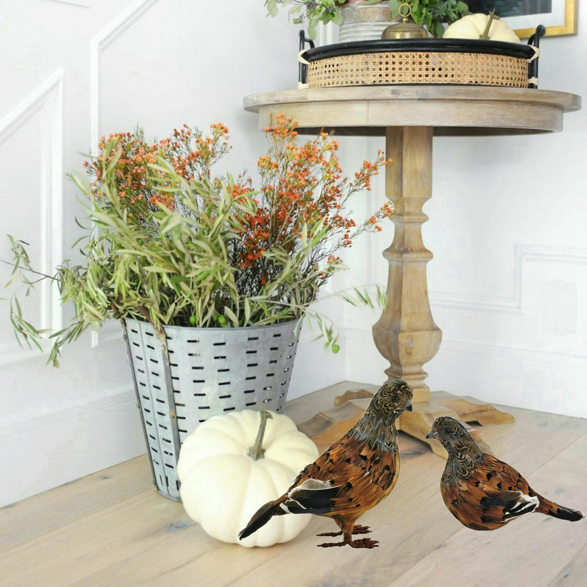 naturevibe 7.5 Inches Feathered Quail Set of 2 Fall Decorations,Artificial Woodland Animals Fall