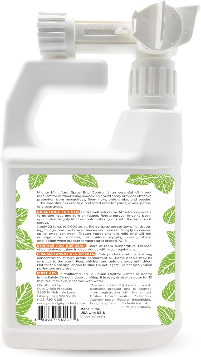 Mighty Mint Peppermint Oil Lawn & Yard Bug Control Spray – Natural Outdoor Pest Repellent for