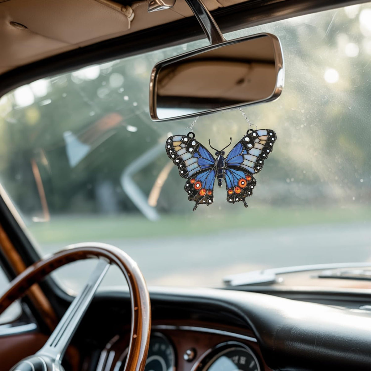 Blue Butterfly Acrylic Suncatcher Stained Glass Effect Window Car Hanging Christmas Ornament Indoor