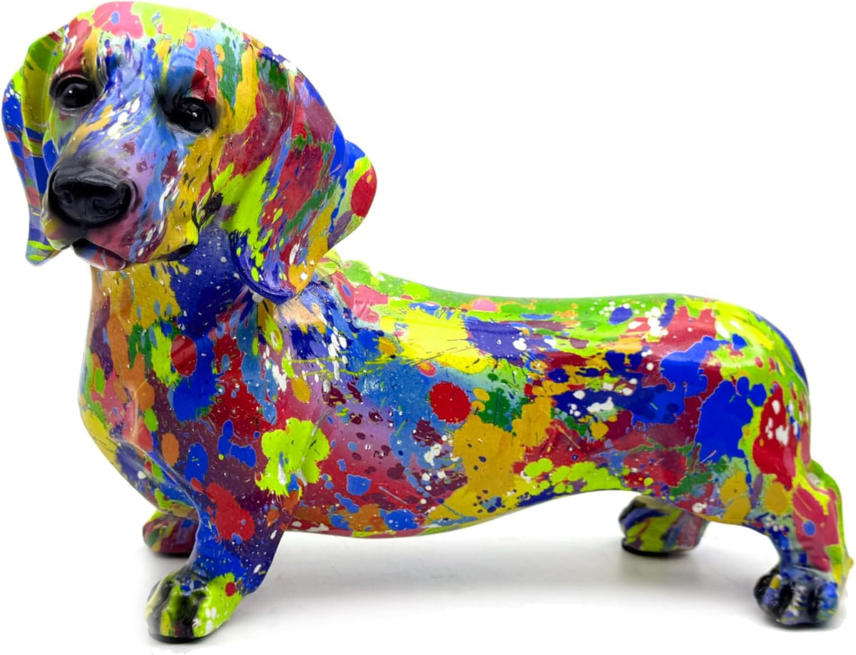 FUNSXBUG Colorful Dachshund Dog Statue Art Figurines Sculpture Collectibles Home Office Desktop