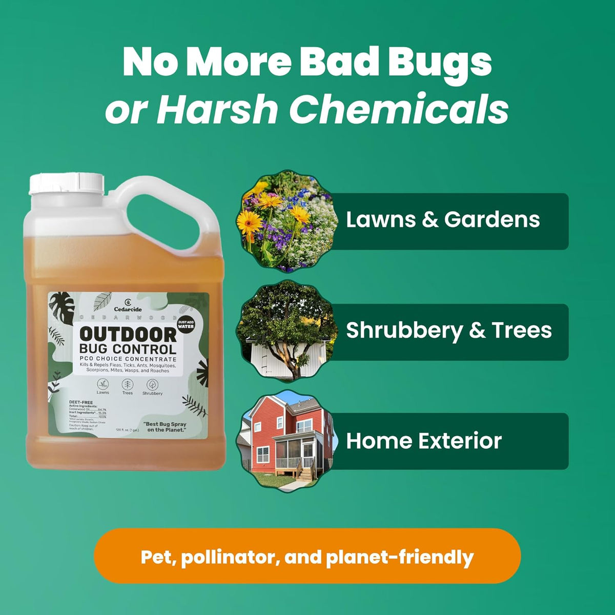 Cedarcide Outdoor Bug Spray | Kills & Repels Mosquitoes, Ticks, Fleas, Mites & More with Natural