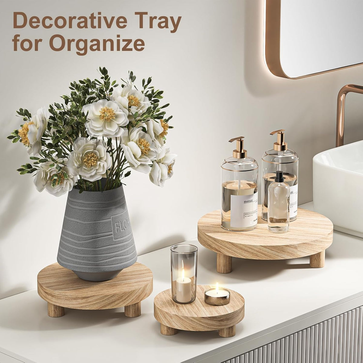 3 Pcs Wood Plant Stand Indoor Outdoor, Round Wood Riser for Decor 6/8/10" Wooden Stool Display