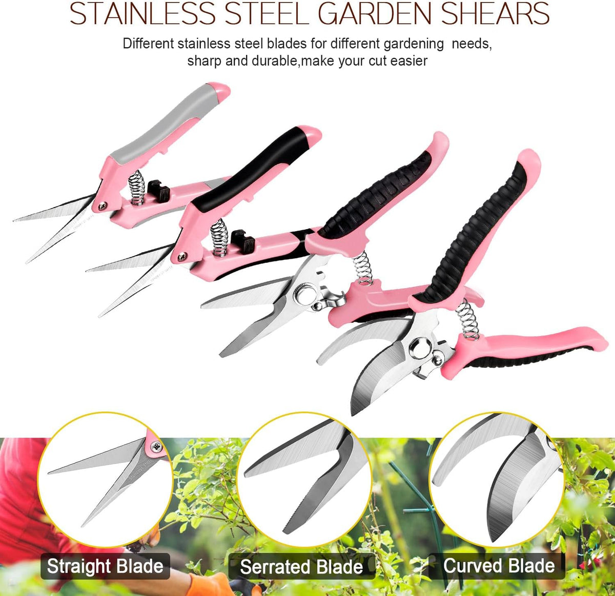 4 Packs Garden Pruning Shears Stainless Steel Blades Handheld Pruners Set with Gardening