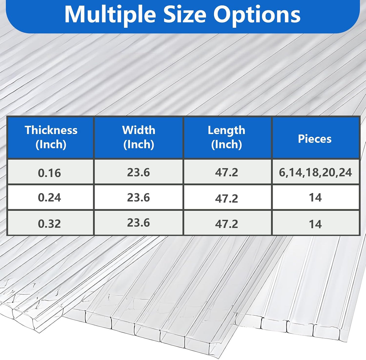 DGSL 6 Pcs Polycarbonate Greenhouse Panels, 4' x 2' x 0.16'' Twin-Wall Panels, Polycarbonate Sheet
