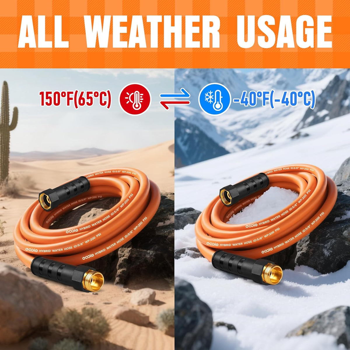 Garden Hose 6 ft x 5/8", NON-EXPANDING Flexible Water Hose, Kink Resistant Lightweight Hybrid Hose