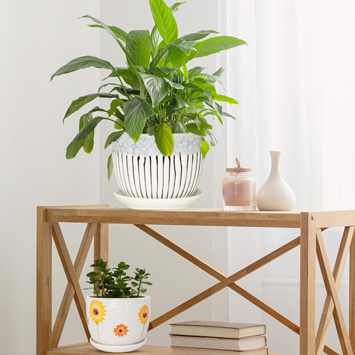 Hlukana Ceramic Plant Pots Set of 3, 6.75/5.6/4.2 inch Planters with Drainage Holes and Saucer