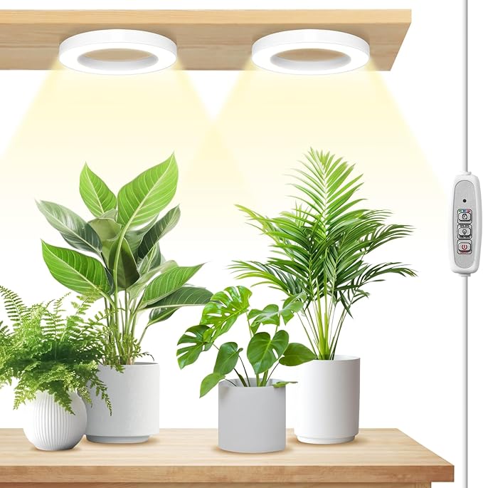 LORDEM 6.3” Ceiling Grow Light for Indoor Plants, 144 LEDs Full Spectrum Halo Grow Lamp, Under