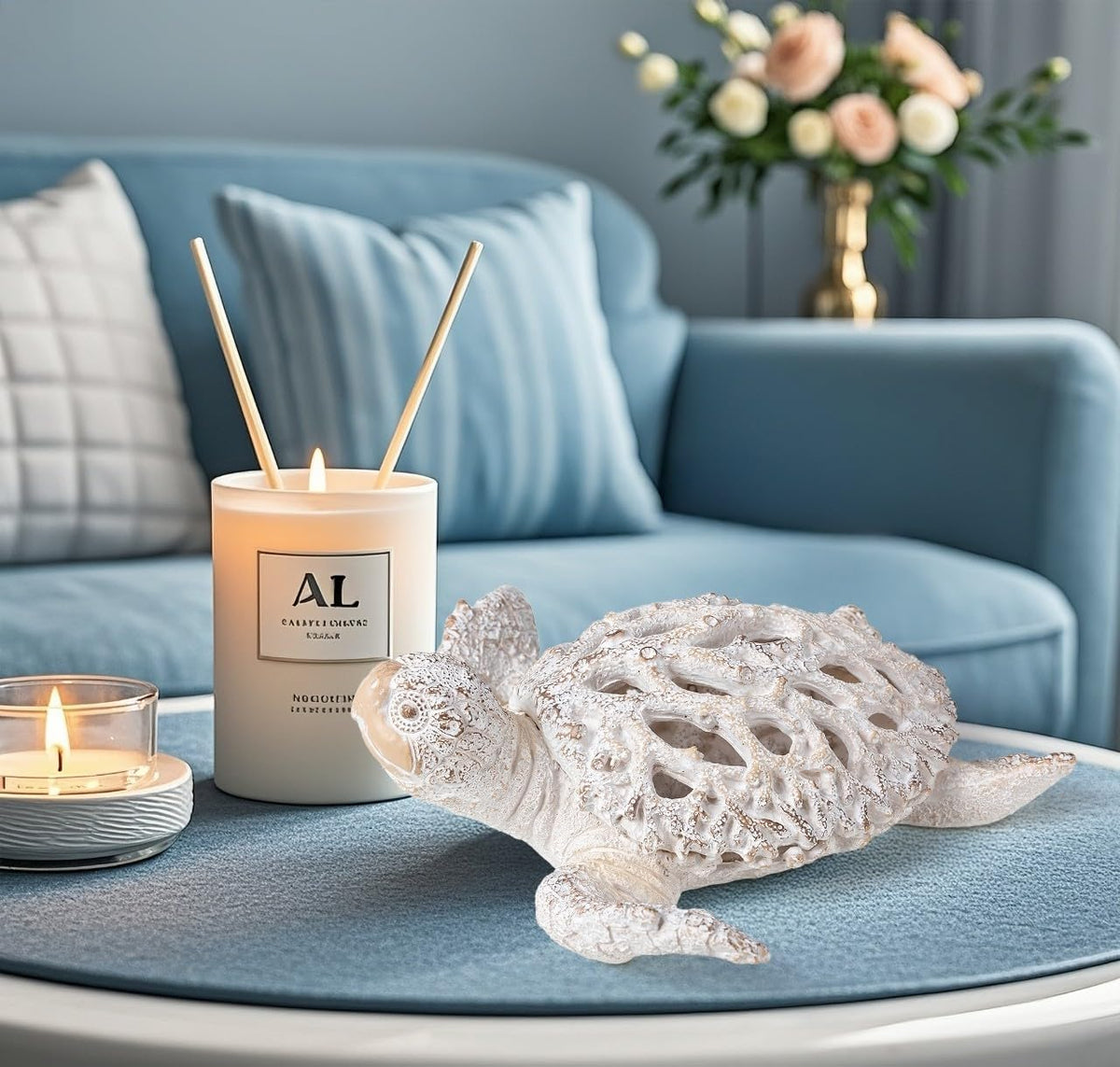 VVGIFTS Ocean Decor White Sea Turtle Coral Reef Home Office Decor Sculpture Beach Coastal Tabletop