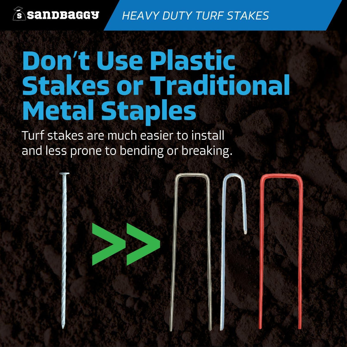 Sandbaggy 8" Heavy Duty Galvanized Artificial Turf Stakes - Spiral Landscape Nails - Ground
