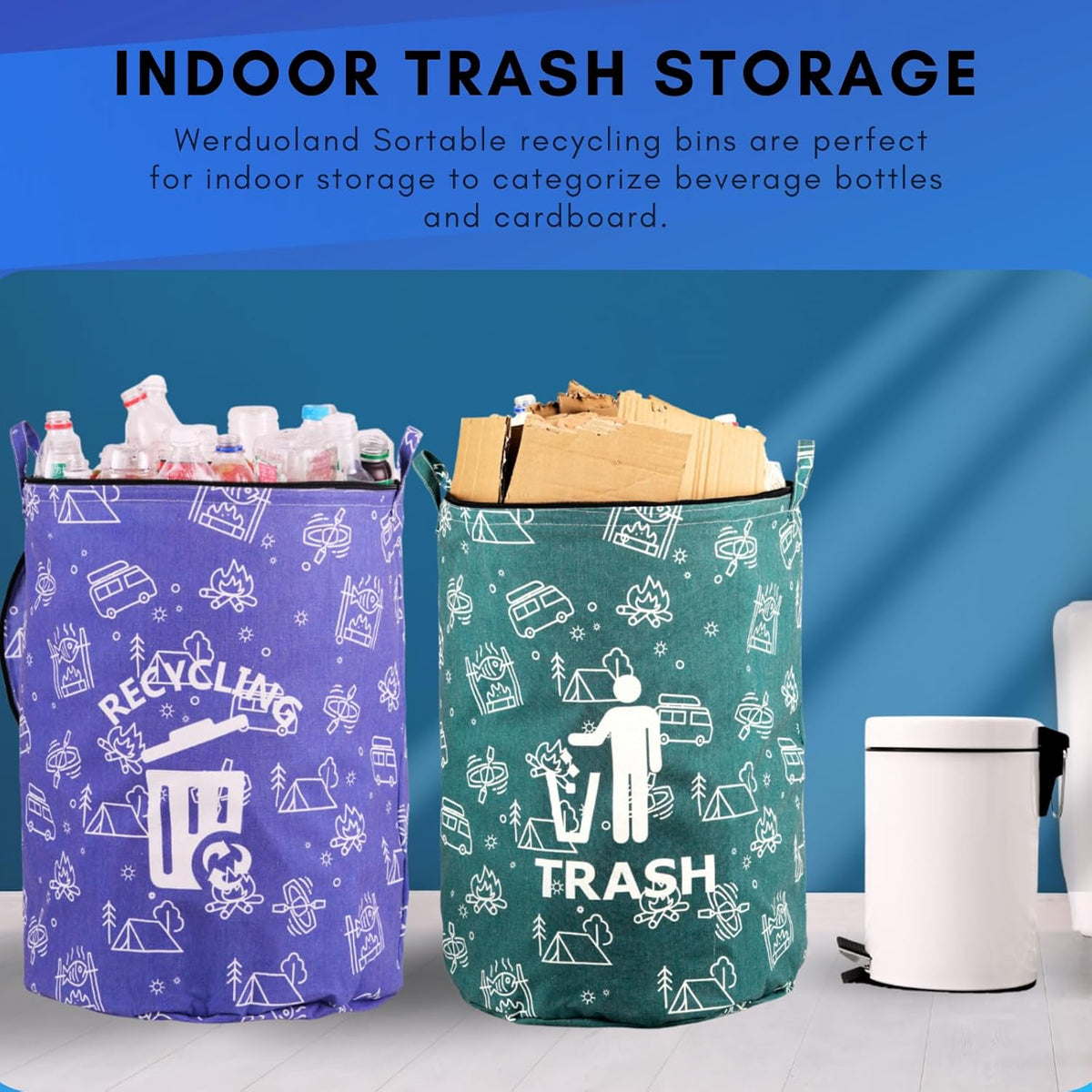 1 Pcs 30 Gallon Collapsible Trash Can Portable Waterproof Reusable with Zippered Lid for RV's