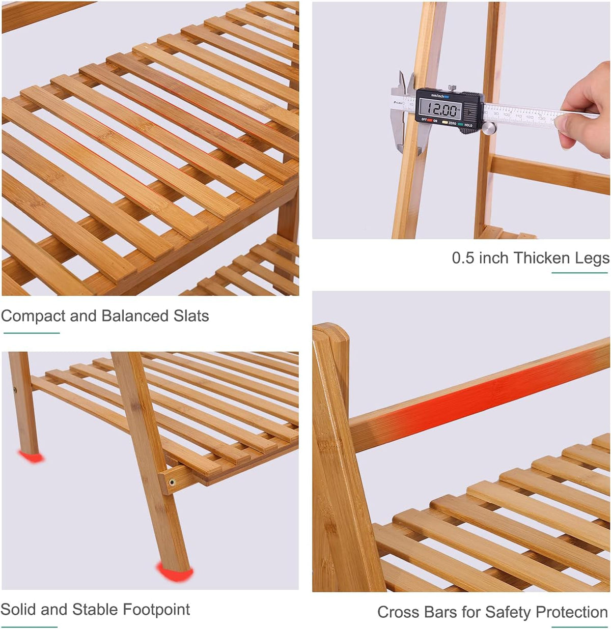 Ufine Bamboo Ladder Plant Stand 3 Tier Foldable Flower Pot Display Shelf Rack for Indoor Outdoor