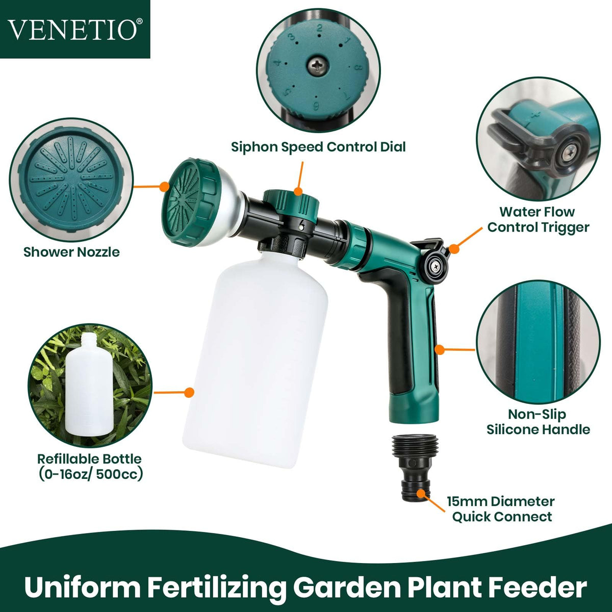 VENETIO 8-Dial Hose Attachment Spray Gun for Liquid Fertilizer/Soap | Precision Lawn & Garden