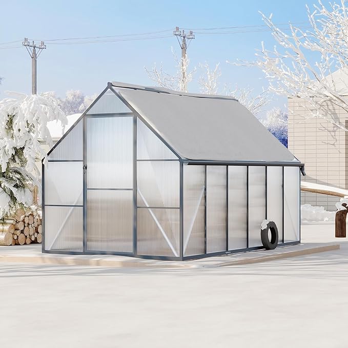 Greenhouse 6x9 FT Aluminum-Framed Heavy Duty Polycarbonate with Quick Setup Structure and Roof Vent