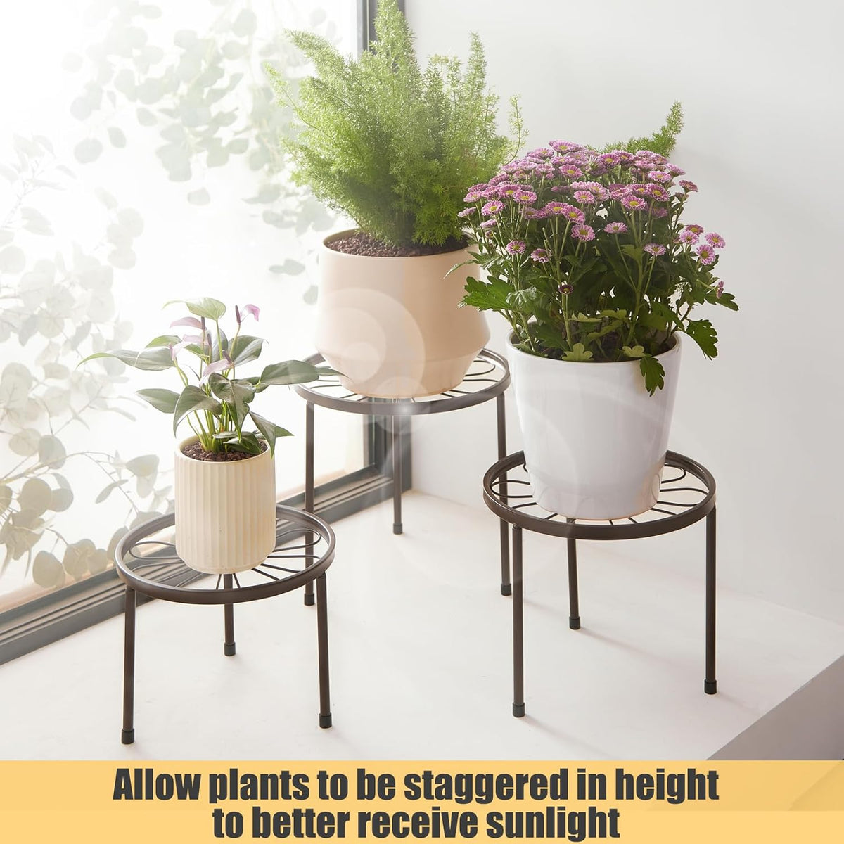Plant Stand,5 Pack Heavy Duty Flower Pot Stands,Metal Decoration Racks,Round Plant Shelf for