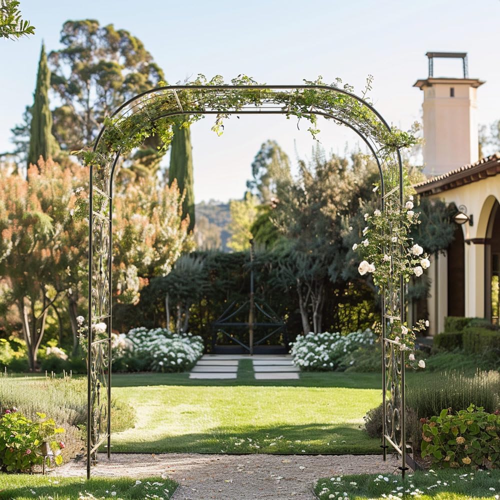 Jardineer Metal Garden Arbor,104.3-Inch Tall,Flat-Top Wrought Iron Outdoor Archway,Heavy-Duty
