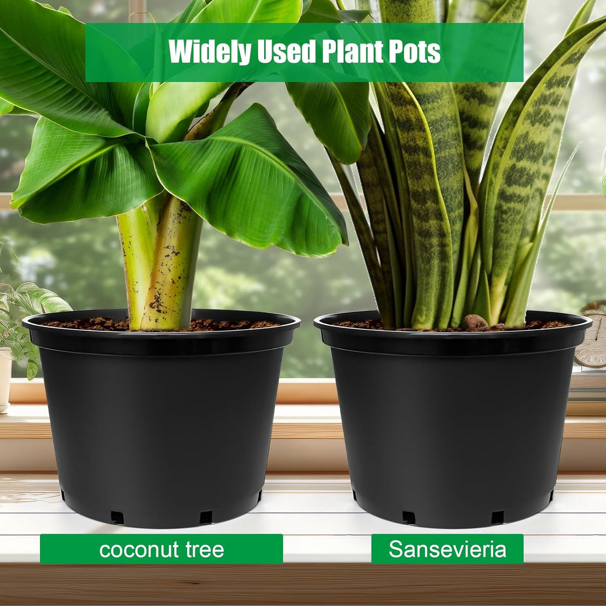 7 Gallon Plastic Nursery Pots, 15 Inch Large Plastic Pots for Plants, Round Plant Pots with