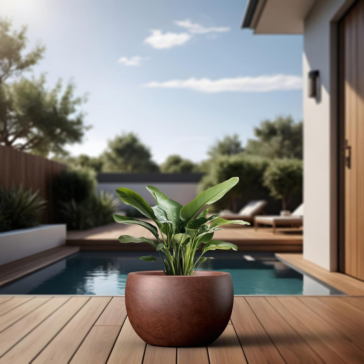 Kante 15.7" Dia Round Concrete Planter, Outdoor/Indoor Large Bowl Plant Pots with Drainage Hole and