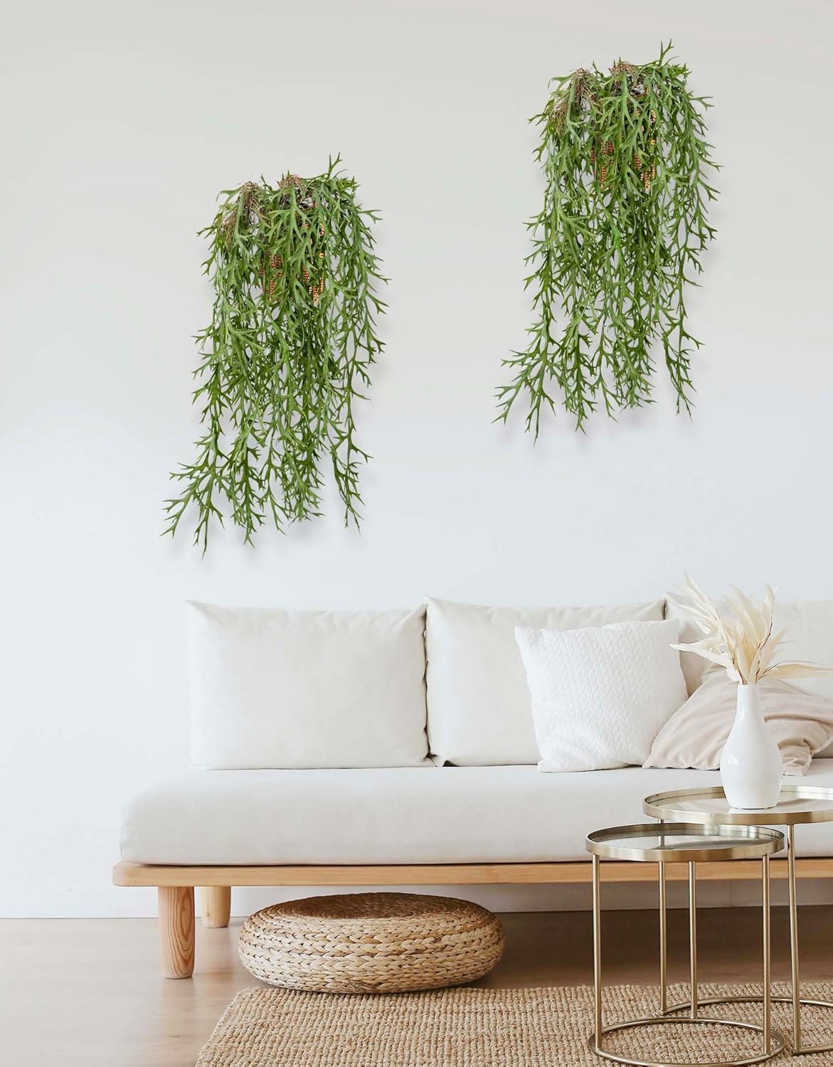 3 Fake Hanging Plants of Lambs Ear Stems with Roots, 47.24 inch Faux Hanging Greenery Plastic