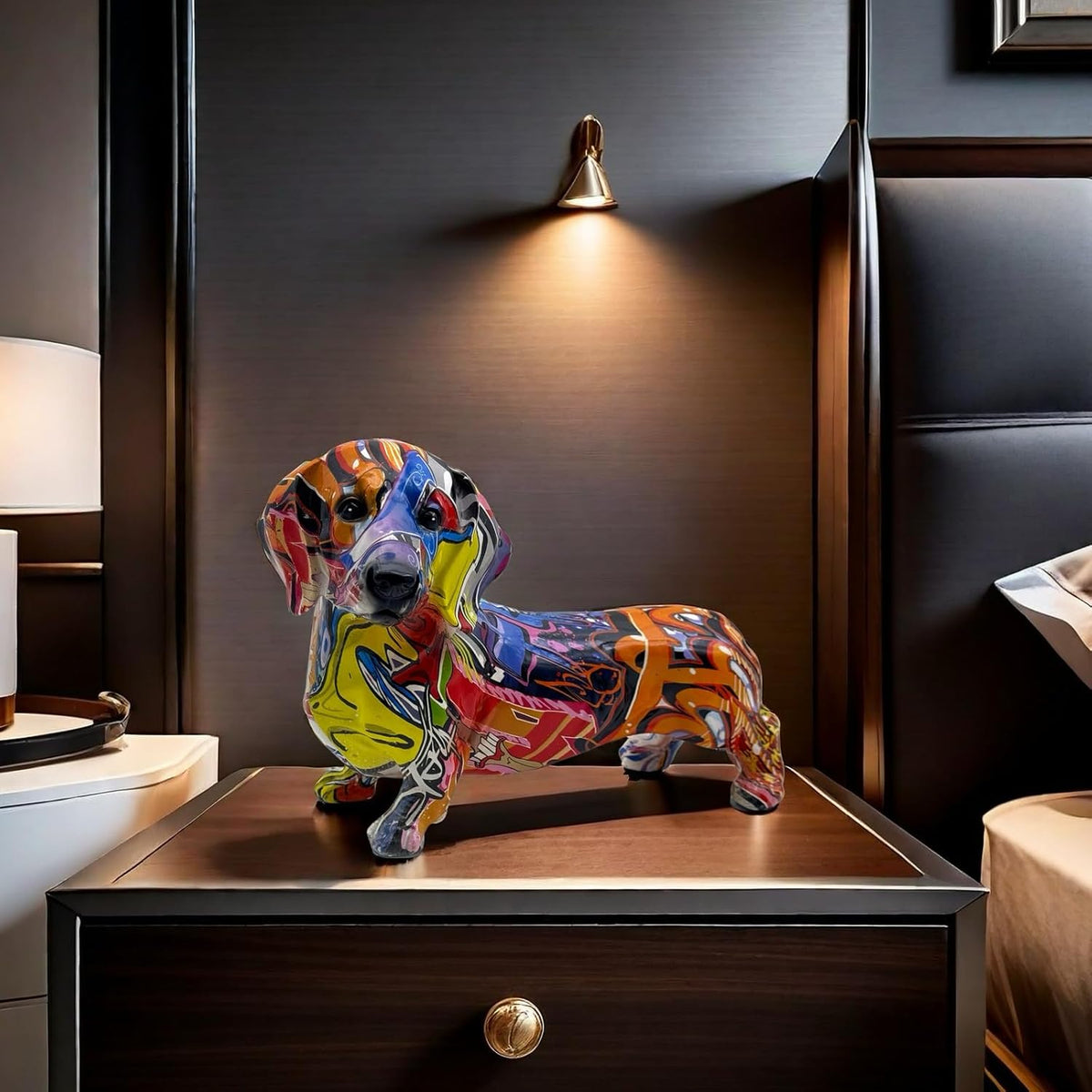 FUNSXBUG Colorful Dachshund Dog Statue Art Figurines Sculpture Collectibles Home Office Desktop
