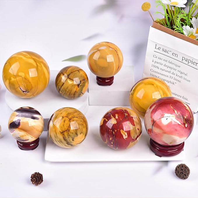 JIC Gem Natural Yellow Egg Yolk Stone Crystal Ball Sphere 7-8cm Healing Crystal Gemstone Ball