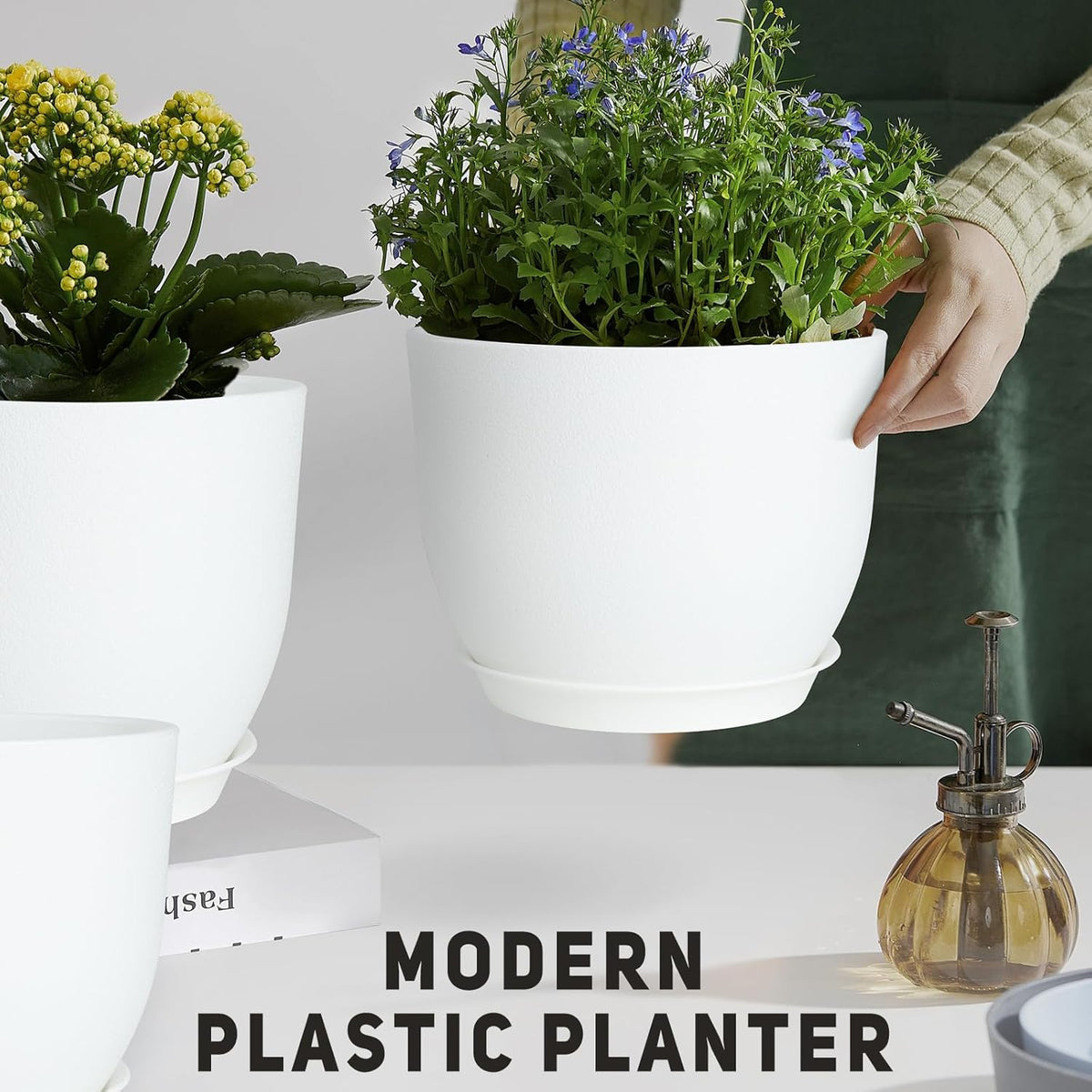 Plant Pots 10/9/8/7.5/7 inch Flower Pots with Multi Mesh Drainage Holes, Planters for Indoor