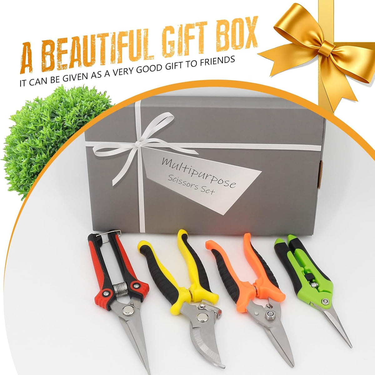 4 Pack Garden Pruning Shears Stainless Steel Clipper Kits, Handheld Garden Trimming Scissors with