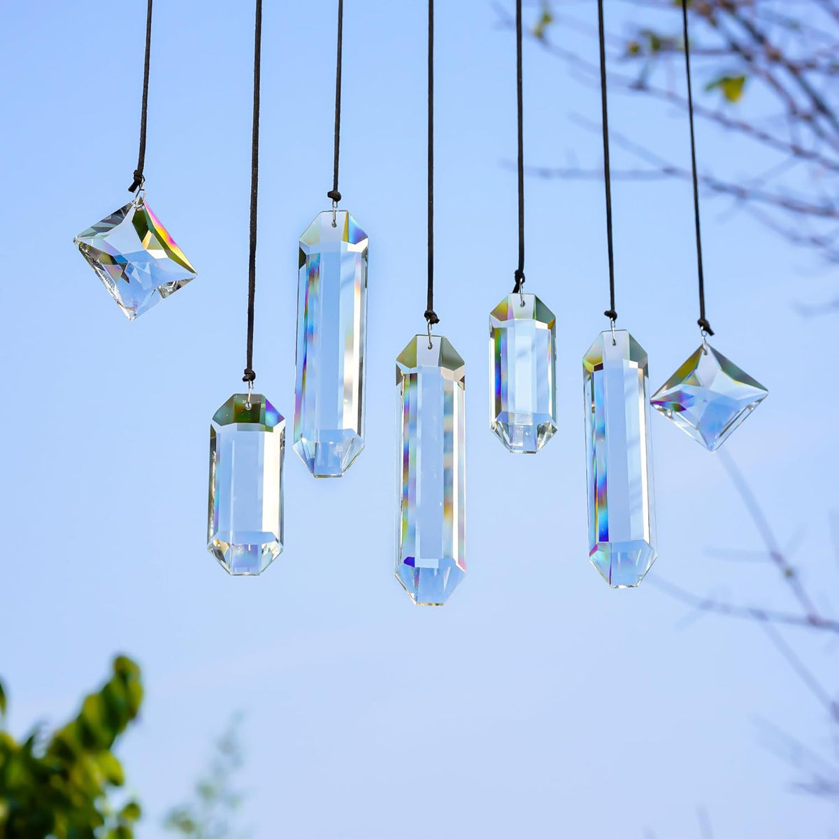 HDCRYSTALGIFTS Modern Grief Gift,Set 7 Clear Crystal Prisms Suncatchers Hanging Ornament,Rainbow