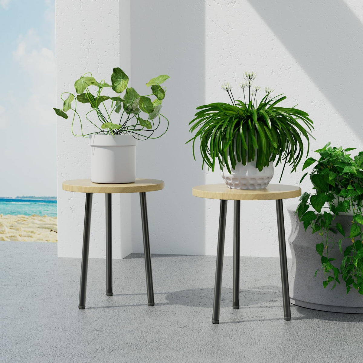 Plant Stand Indoor 2 Pack: Corner Wood 14 Inch Plant Stand Mid Century Modern Decor - Small Round