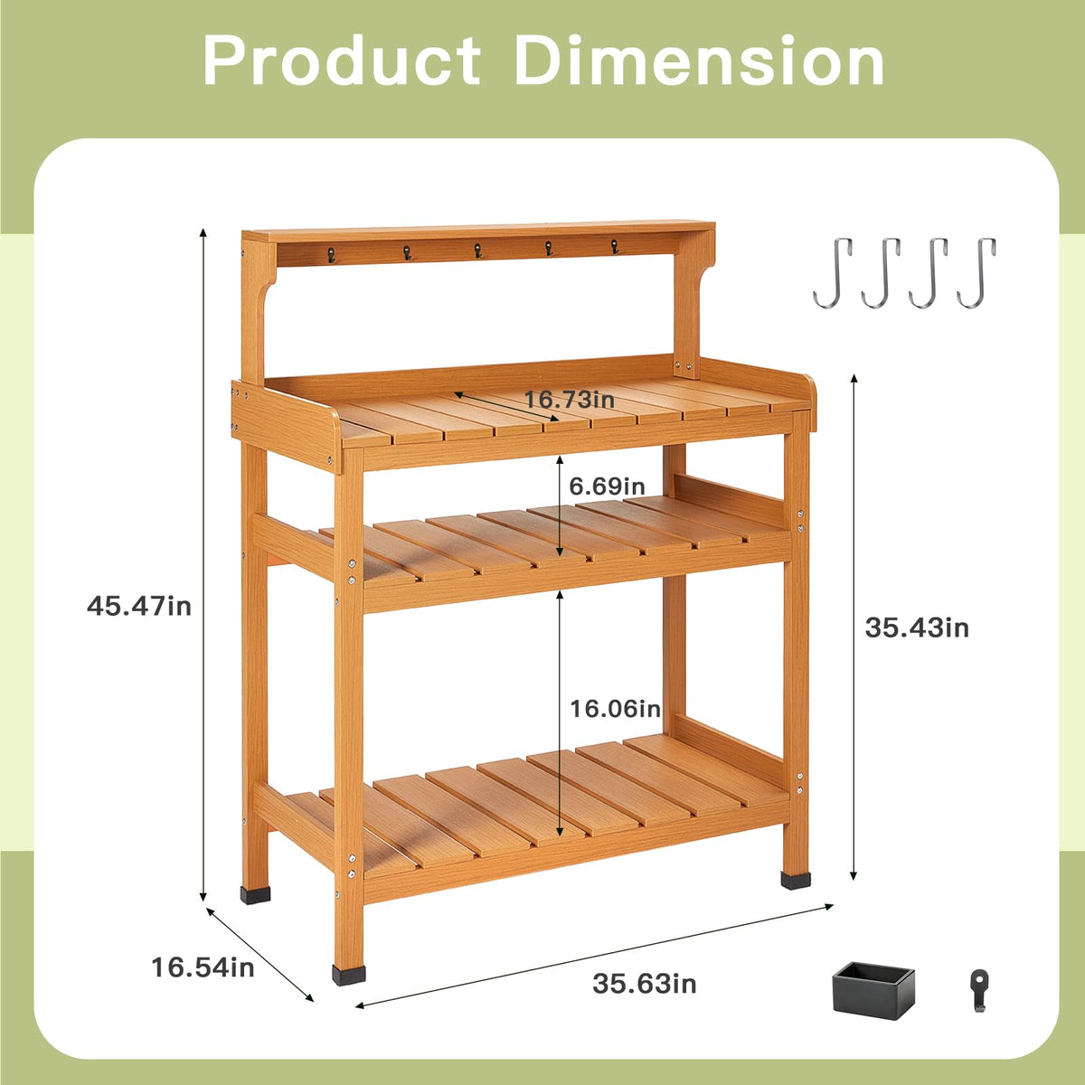 Frogprin Potting Bench Table, Extra-Large Outdoor Garden Potting Bench (HDPS) with 9 Hooks