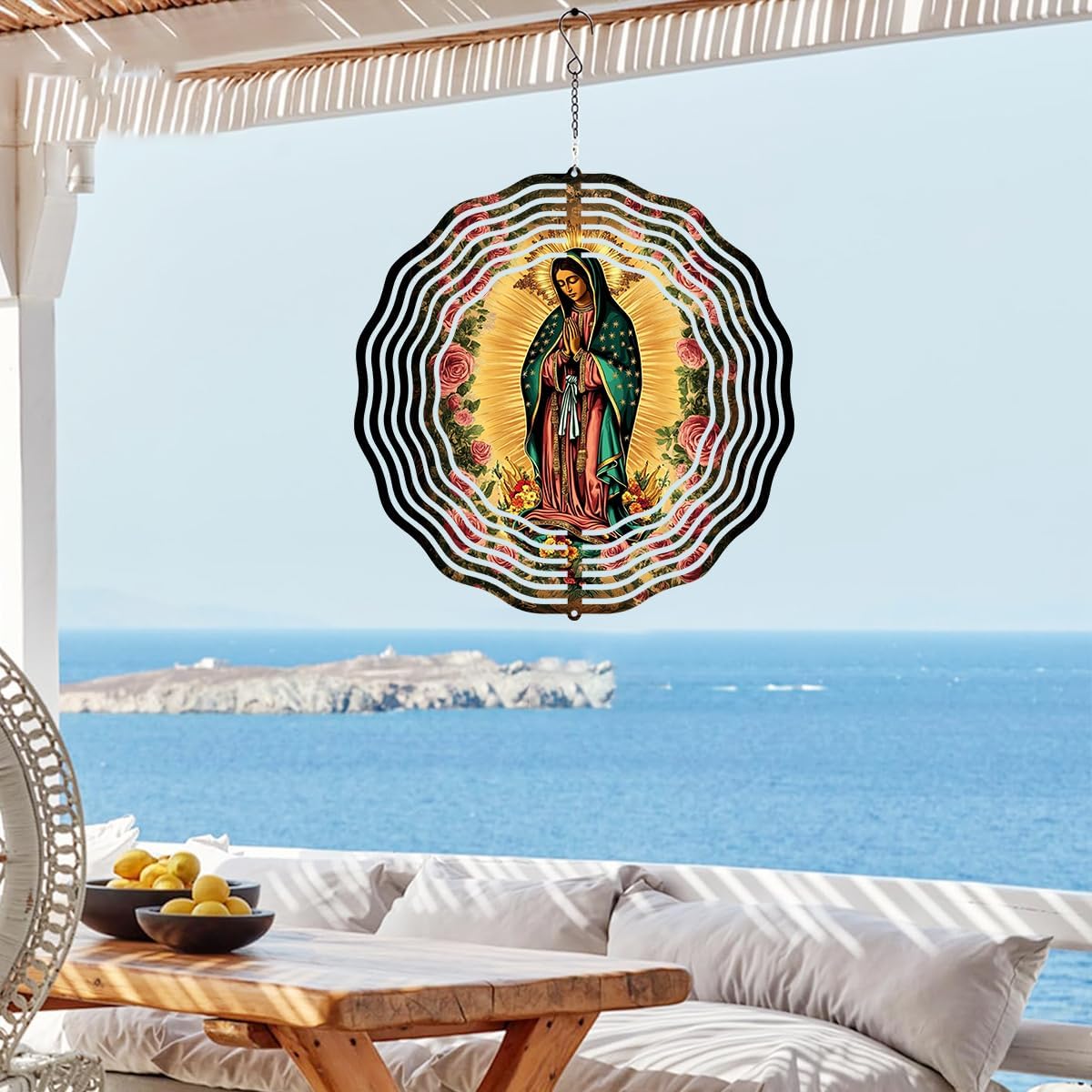 Virgin Mary Prayer Wind Spinner, Metal Wind Spinners Outdoor Indoor, Virgin Mary Rose Hanging