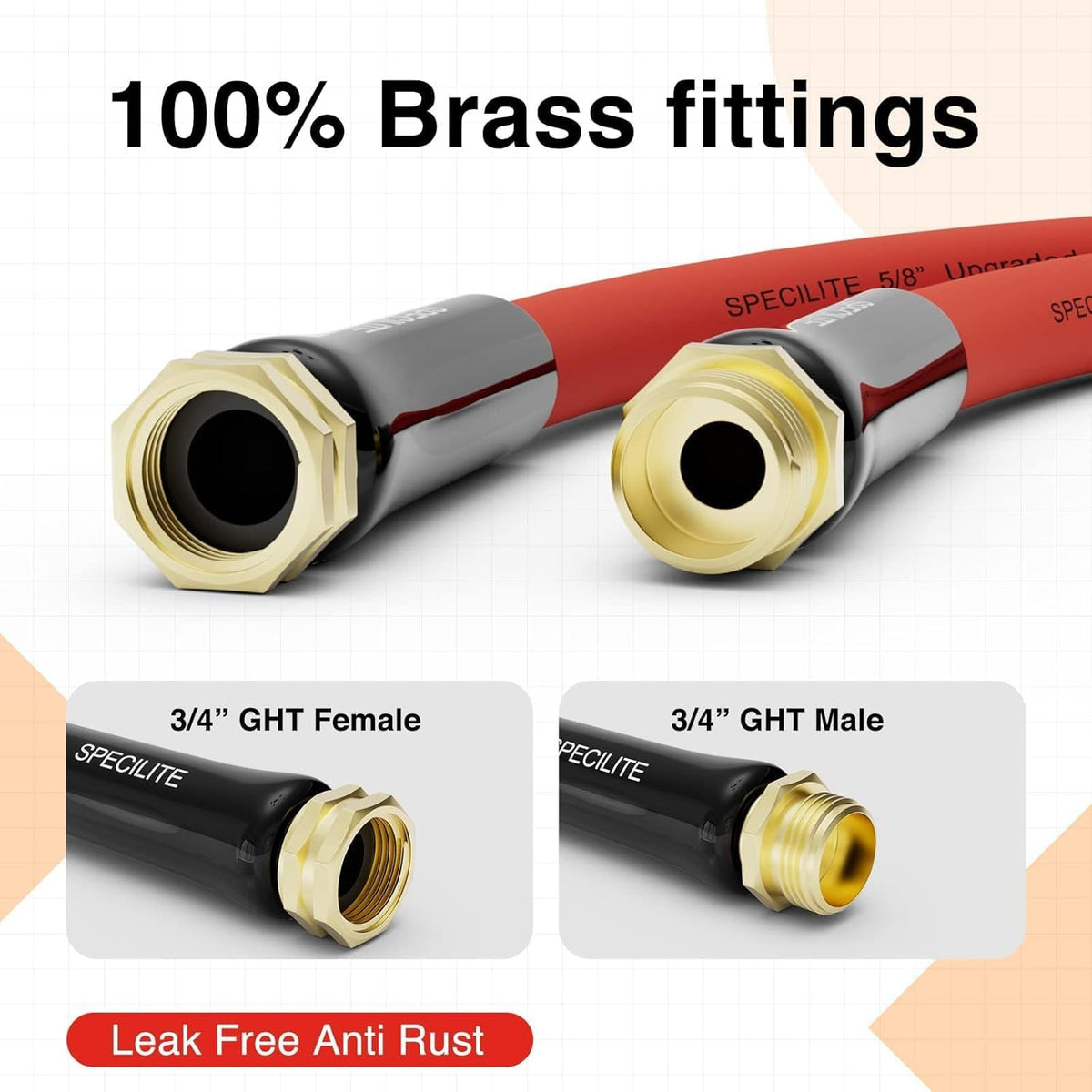 SPECILITE 3/4" Hot/Cold Garden Water Hose 50 ft, -50℉-190℉,Flexible & Lightweight With 3/4" Brass