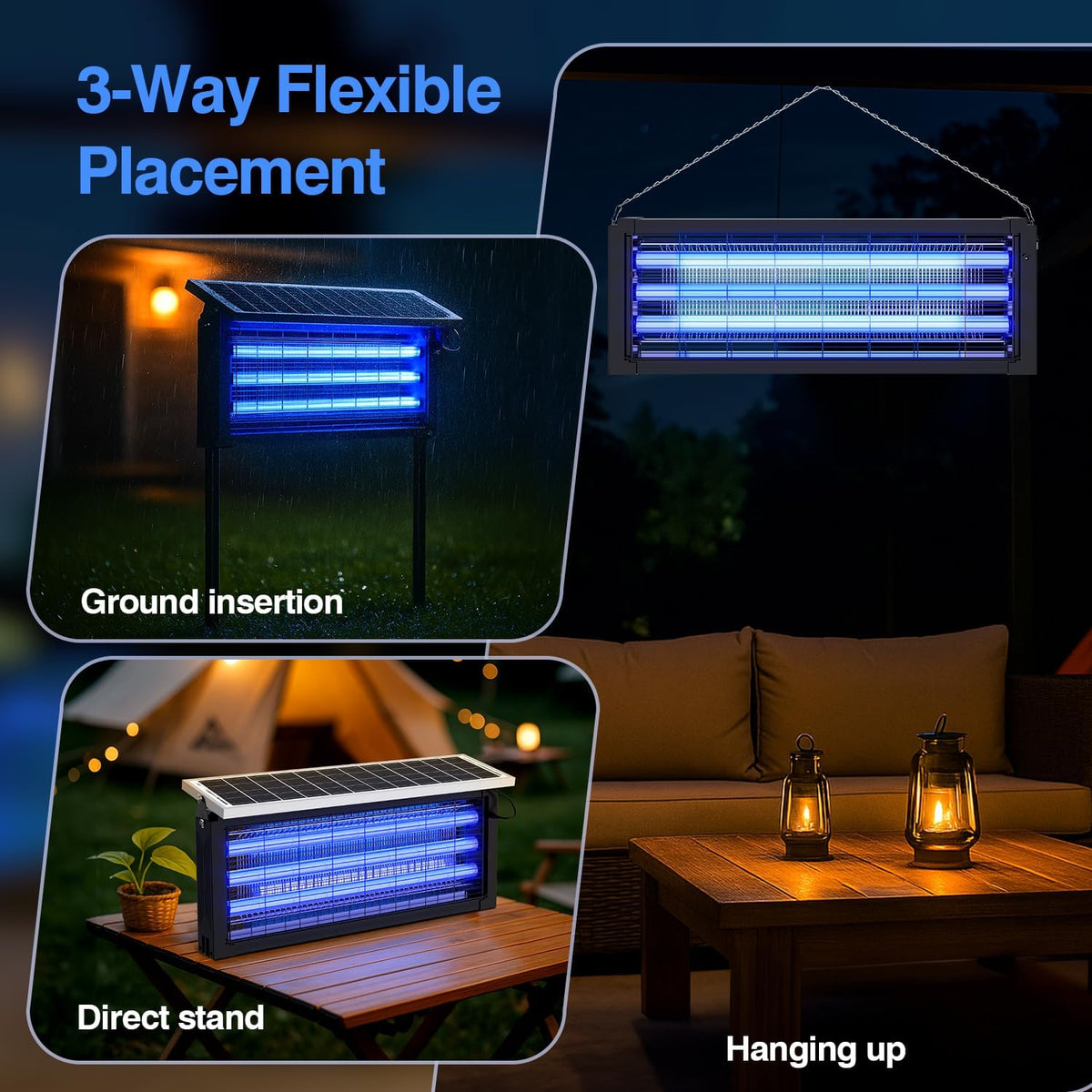 Solar Bug Zapper Outdoor, 30W Large Mosquito Zapper, Electric Mosquito Killer Outdoor, Waterproof &