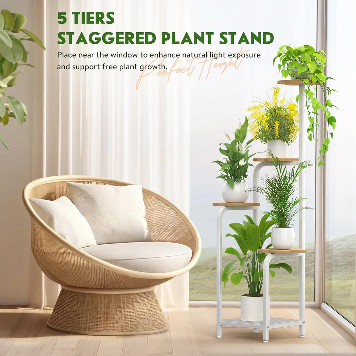 TOSKING 5 Tier Metal Plant Stand Indoor 48''H Tall ,Heavy Duty Plant Shelf , Corner Shelf Flower