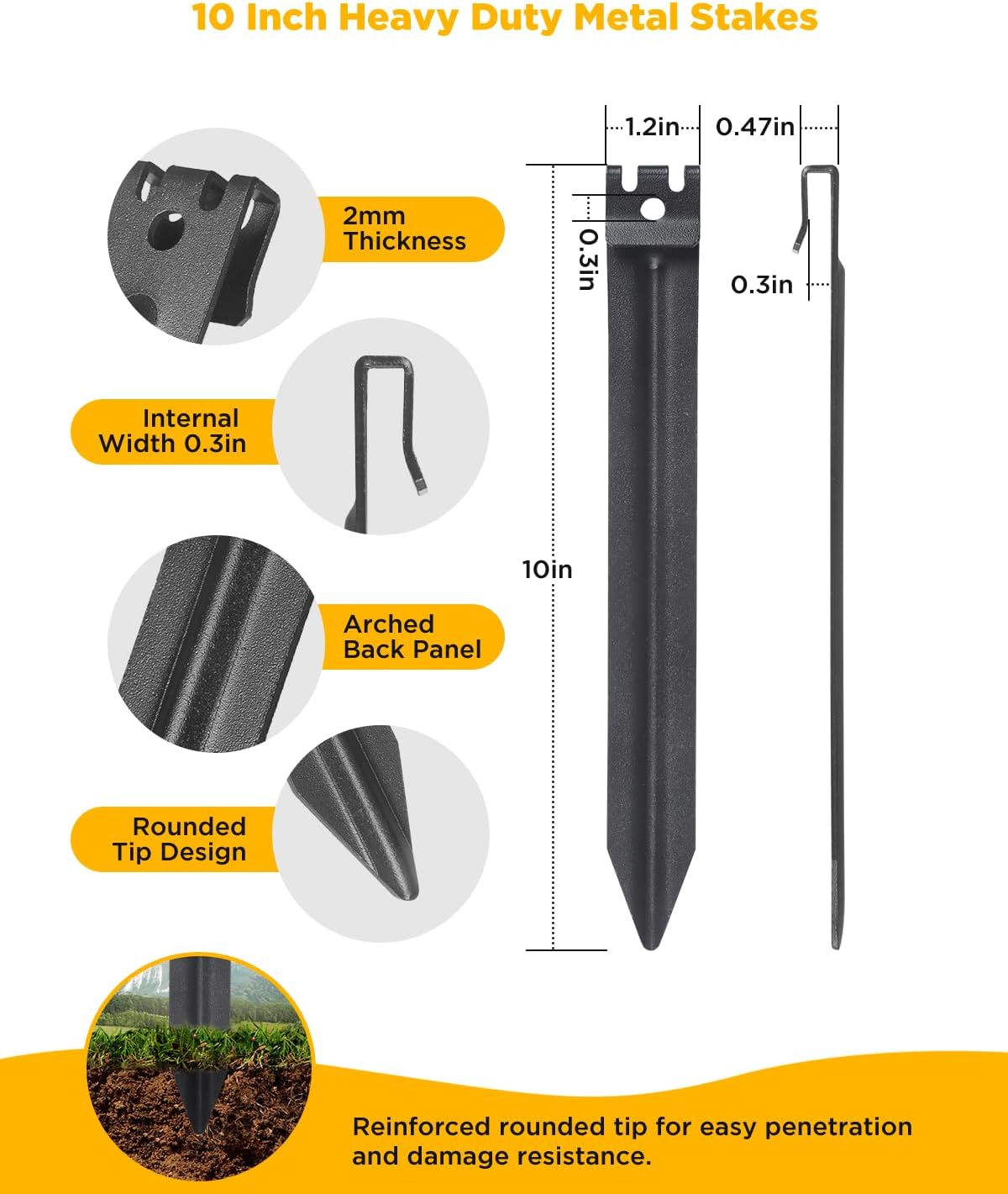 Landscape Edging Metal Stakes, 10 Inch Heavy Duty Garden Stakes, 2mm Thickened High Carbon Steel